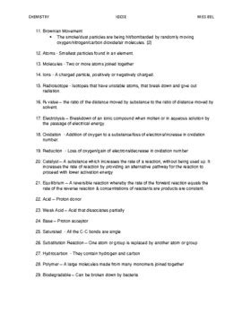 Important Chemistry Igcse Definitions By Miss Beljit Tpt