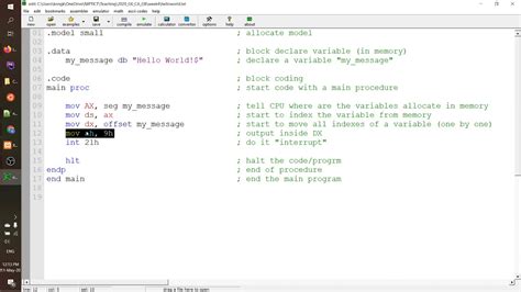 Hello World Assembly Language On Intel 8086 Youtube