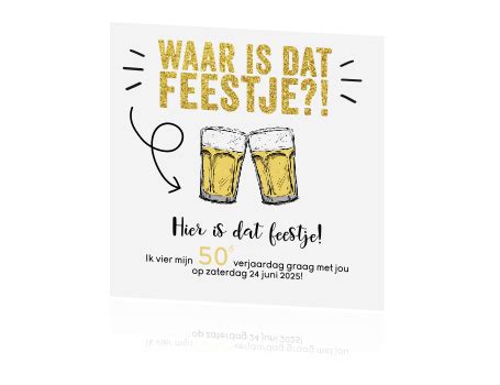 Grappige Uitnodiging 50ste Verjaardag Met Proostende Bierglazen