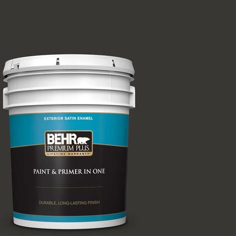 BEHR Premium Plus 5 Gal Black Satin Enamel Exterior Paint And Primer