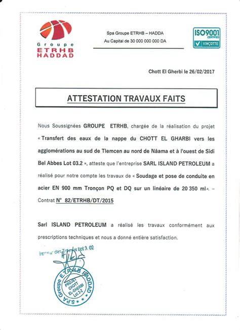 Attestations De Bonne Ex Cution Island Petroleum