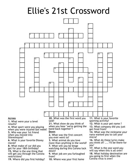 Ellies 21st Crossword Wordmint