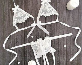 Ivory Crotchless Bridal Lingerie Set Sexy Wedding Night Lingerie See Through Mesh Lingerie