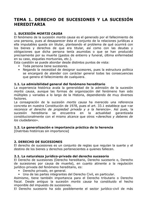 Civil IV SUCESIONES TEMA 1 DERECHO DE SUCESIONES Y LA HEREDITARIA 1