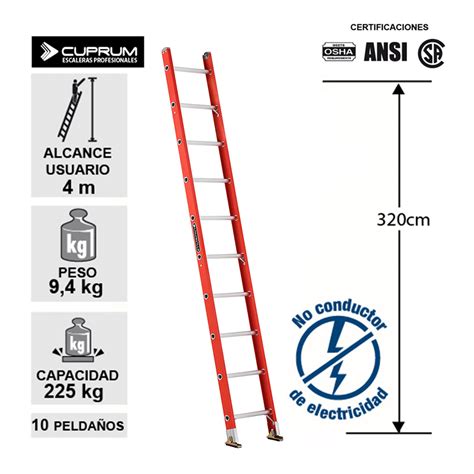 Ripley ESCALERA FIBRA VIDRIO RECTA 3 2 MTS 10 PELDAÑOS CUPRUM