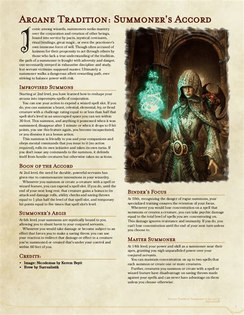 Arcane Tradition Wizard Subclass Summoner S Accord 3rd Draft R Dndhomebrew