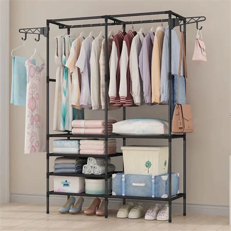 Multifunctional Clothes Rack Floor Mounted Double Row