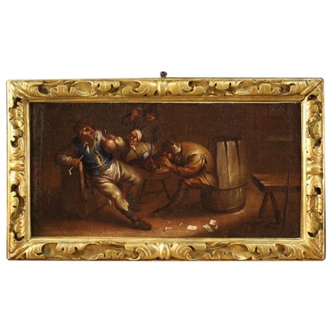 Th Century Oil On Canvas Dutch Painting With Hunting Scene For Sale