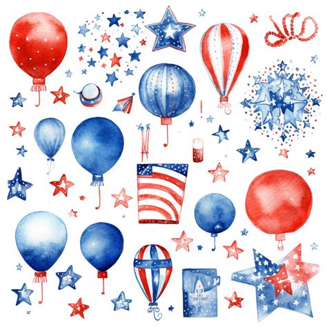 Independence Day Th Of July Collection Hand Drawn Watercolour