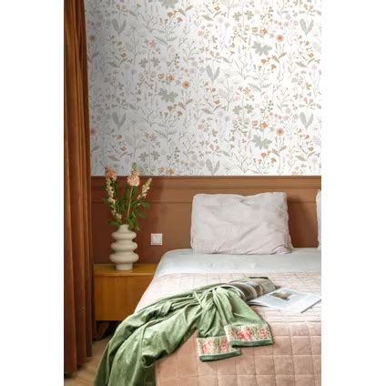 ESTAhome Behang Veldbloemen Groen En Terracotta Roze 53 Cm X 10 05 M