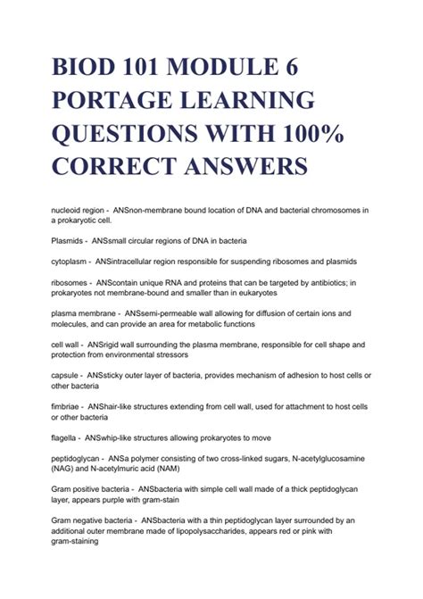 BIOD 101 MODULE 6 PORTAGE LEARNING QUESTIONS WITH 100 CORRECT ANSWERS