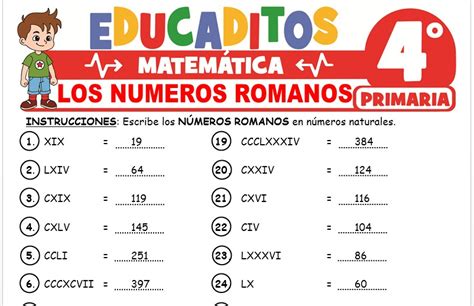 Los Numeros Romanos Para Cuarto De Primaria Fichas Para Imprimir The