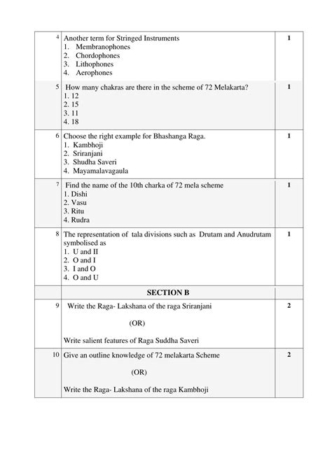 Cbse Class Carnatic Music Melodic Instruments Sample Papers