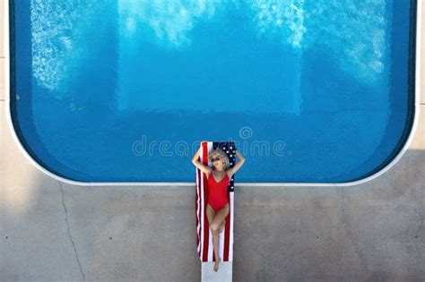Lovely Bikini Model Relaxes At The Pool In The Caribbean Stock Image