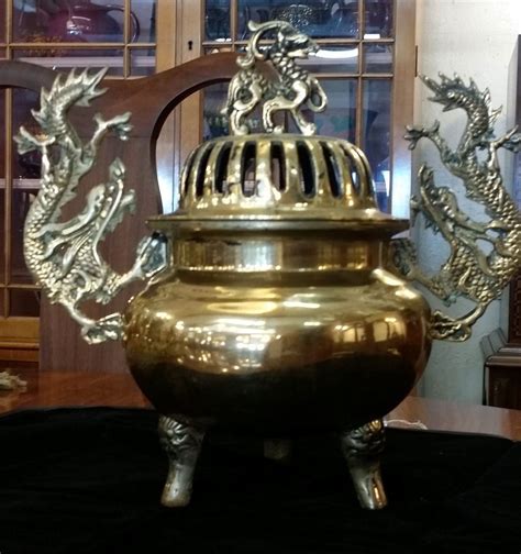 Vintage Large Chinese Dragon Brass Incense Burner 11