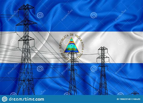 Bandeira De Nicaragua Na Ilustração Conceptual De Fundo E Na Silhueta De Uma Linha De Alta