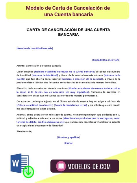 Modelo De Carta De Cancelacion De Cuenta Bancaria Pdf