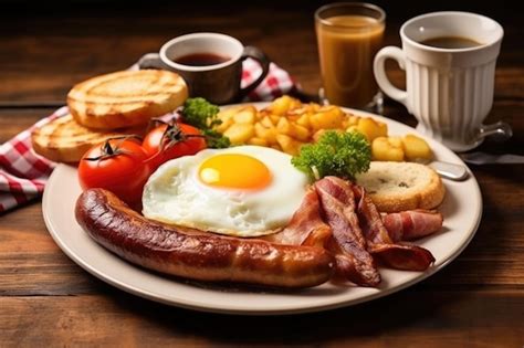 Premium AI Image English Breakfast On The White Plate Eggs With