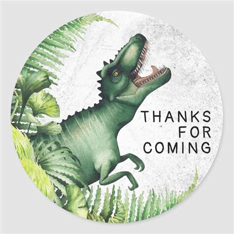 T Rex Dinosaur Birthday Party Thank You Classic Round Sticker Zazzle