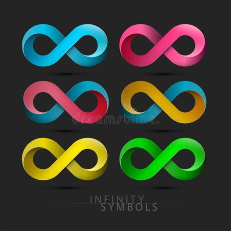 Infinity Symbols Set Vector Endless Icons On Dark Background Stock Vector Illustration Of