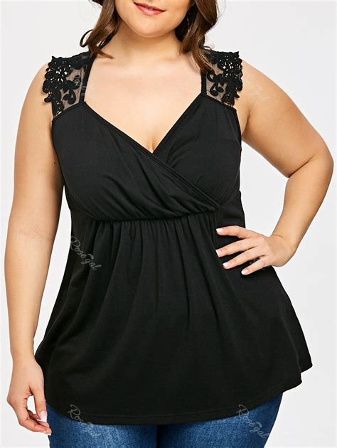 [41 Off] Plus Size Lace Panel Empire Waist Tank Top Rosegal