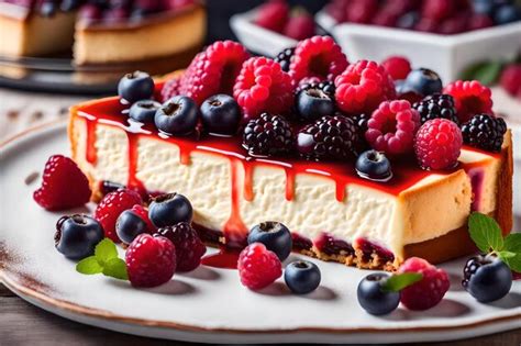 Premium Ai Image A Slice Of Cheesecake With Raspberries And Raspberries