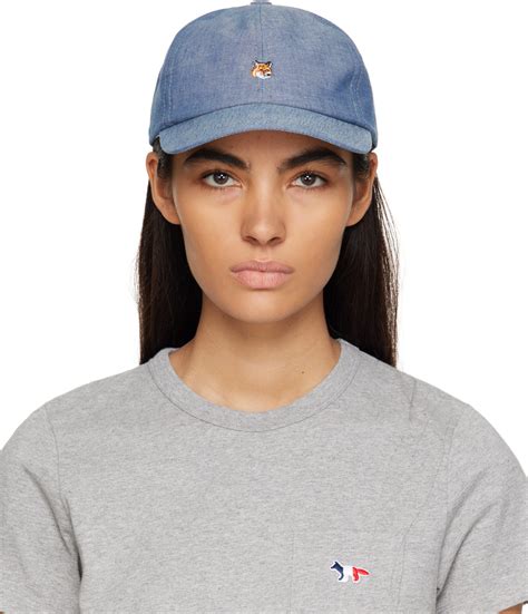 Maison Kitsun Blue Small Fox Head Cap Ssense