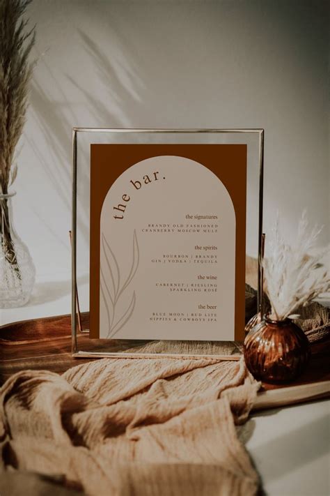 Arched Bar Menu Sign Template Terracotta Wedding Drinks Menu Wedding