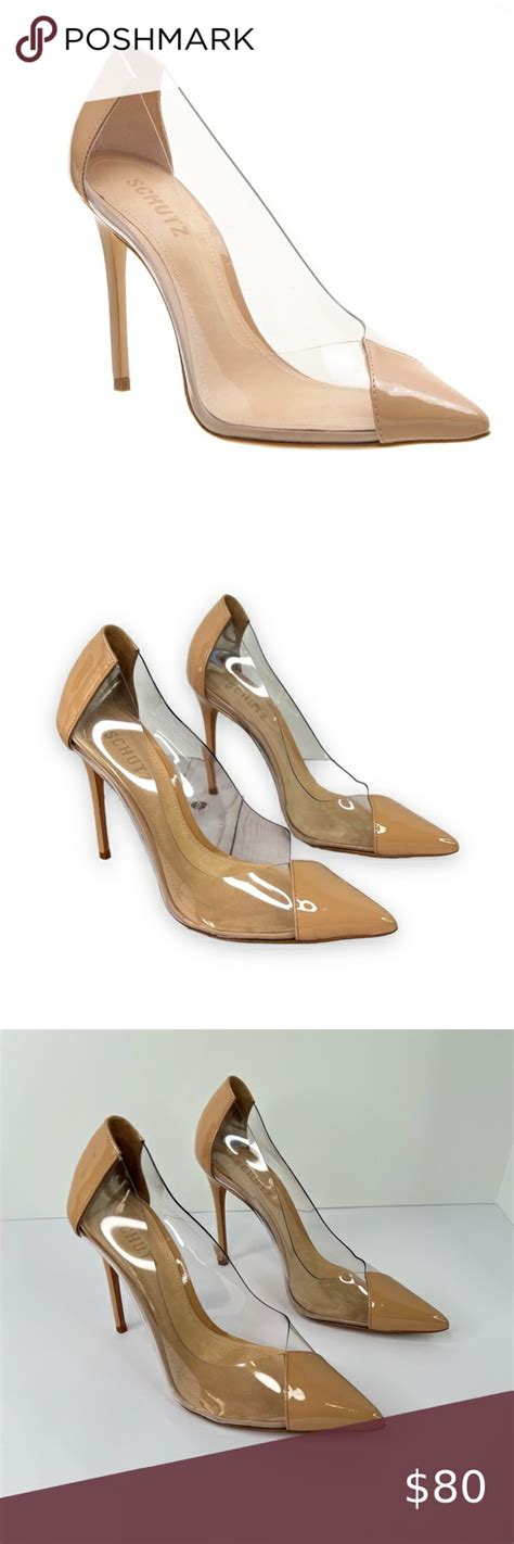 Schutz Cendi Nude Transparent Patent Leather Cap Pointed Toe Stiletto Heel Shoes Stiletto
