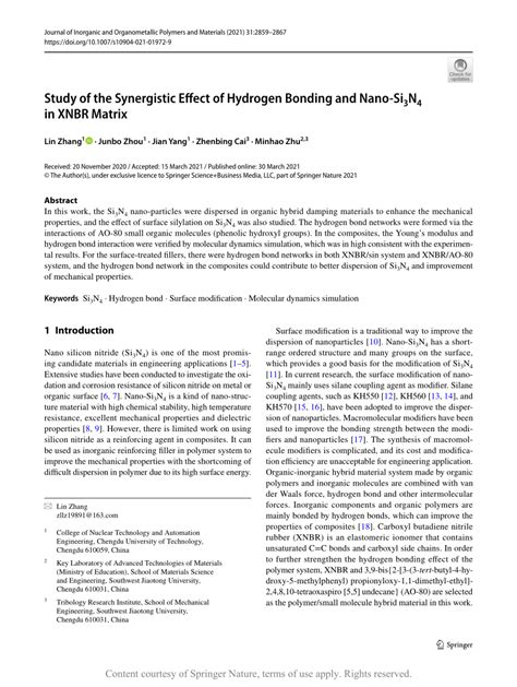 Study Of The Synergistic Effect Of Hydrogen Bonding And Nano Si3N4 In