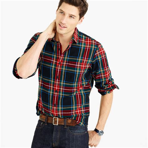 J.Crew Midweight Flannel Shirt In Stewart Plaid in Black for Men - Lyst