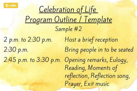 3 Free Celebration Of Life Service Samples And Outlines Cake Blog