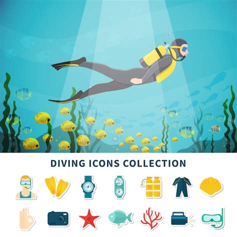 Colección De Iconos De Buceo Vector Gratis