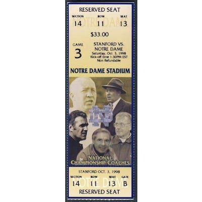 1998 Notre Dame vs. Stanford Full Unused Ticket 128321 | Barnebys