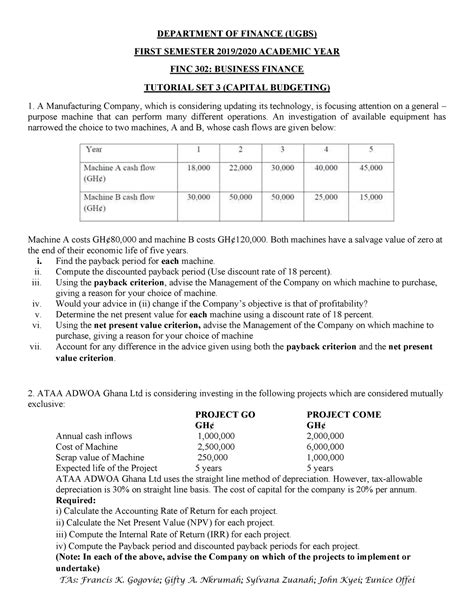 Finc 302 Set 3 Tutorial Tas Francis K Gogovie Ty A Nkrumah Sylvana Zuanah John Kyei