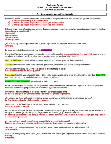 M3 Resumen y preguntero Sociología General Módulo 3 Estratificación