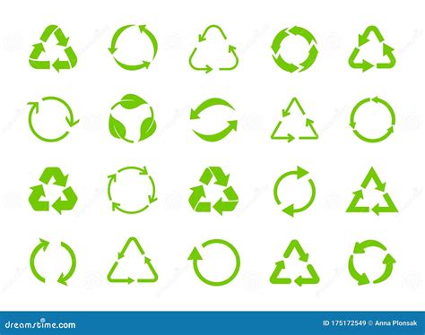 Icônes De Recyclage Vertes Ensemble De Symboles De Recyclage