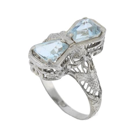 Art Deco 14kt Aquamarine Bow Motif Filigree Ring A Brandt Son