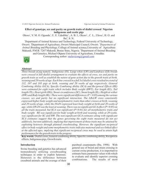 Pdf Effect Of Genotype Sex And Parity On Growth Traits Of Diallel