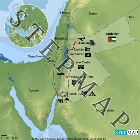 StepMap Jordanien Landkarte für Welt