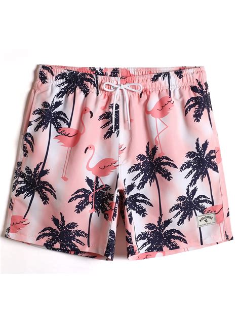 Manfinity Men Flamingo Tropical Print Swim Trunks Men S Swimsuits