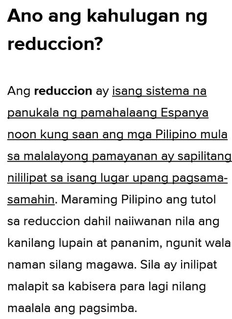 Ano Ang Kahulugan Ng Reduccion Brainly Ph