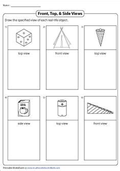 Front, Top, and Side Views of 3D Shapes Worksheets | Shapes worksheets ...