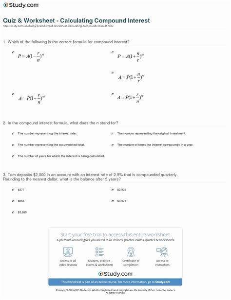 Compound Interest Worksheet Answers