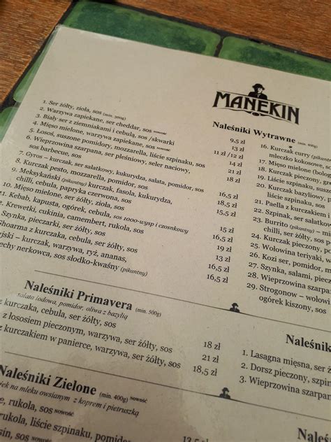 Menu At Manekin Toru Rynek Staromiejski Nale Nikarnia Restaurant