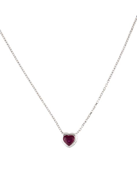 Necklace Ruby And Diamond Heart Pendant Necklace Rhodium Plated 18k