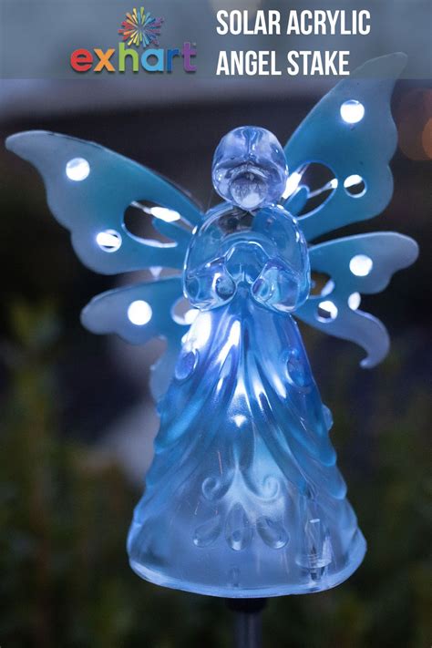 Solar Acrylic Angel With Wings And Twelve Led Lights Metal Garden Stake