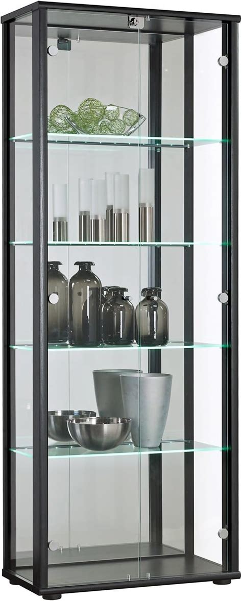 K M Bel Glasvitrine Sammlervitrine Vitrine Schwarz Led Glasboden