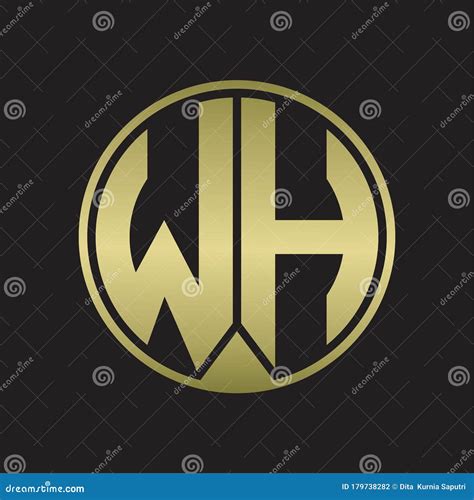 Wh Logo Monogram Circle With Piece Ribbon Style On Gold Colors Stock