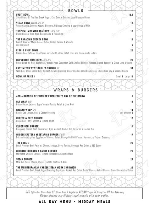 Menu At Hopscotch Restaurant And Bar Tamworth